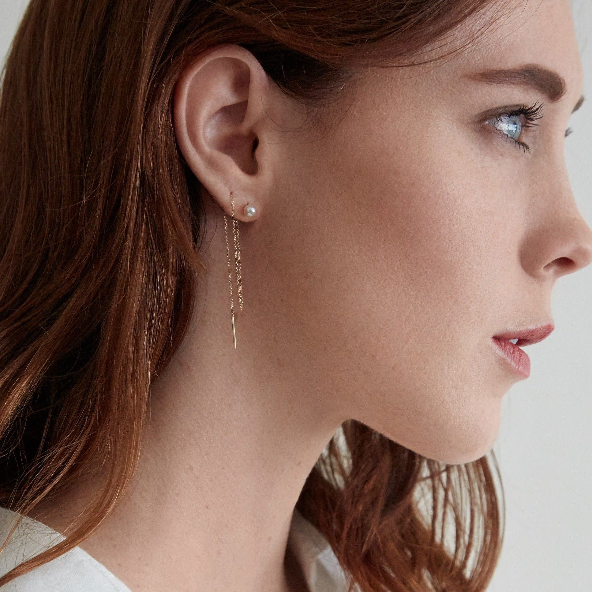 14k Gold Threader Natural Pearl Earring