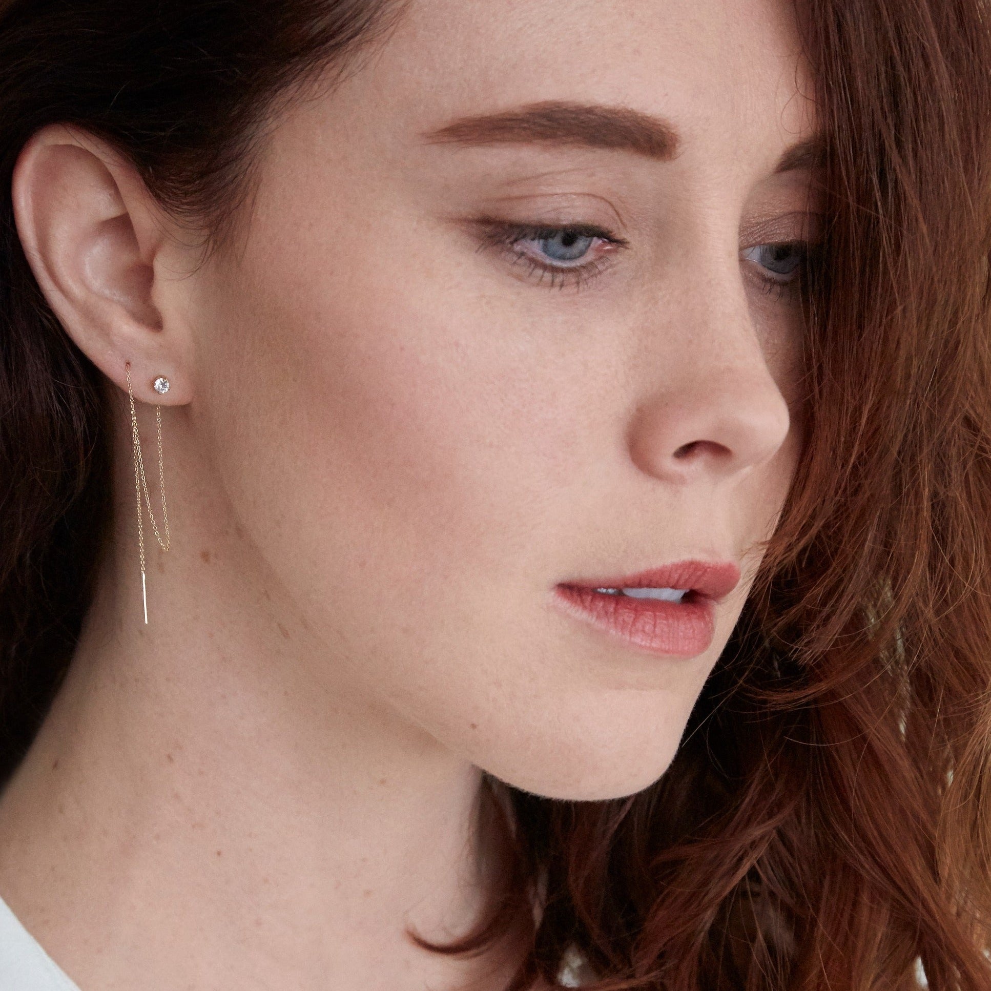 14K Gold Threader Diamond Earring