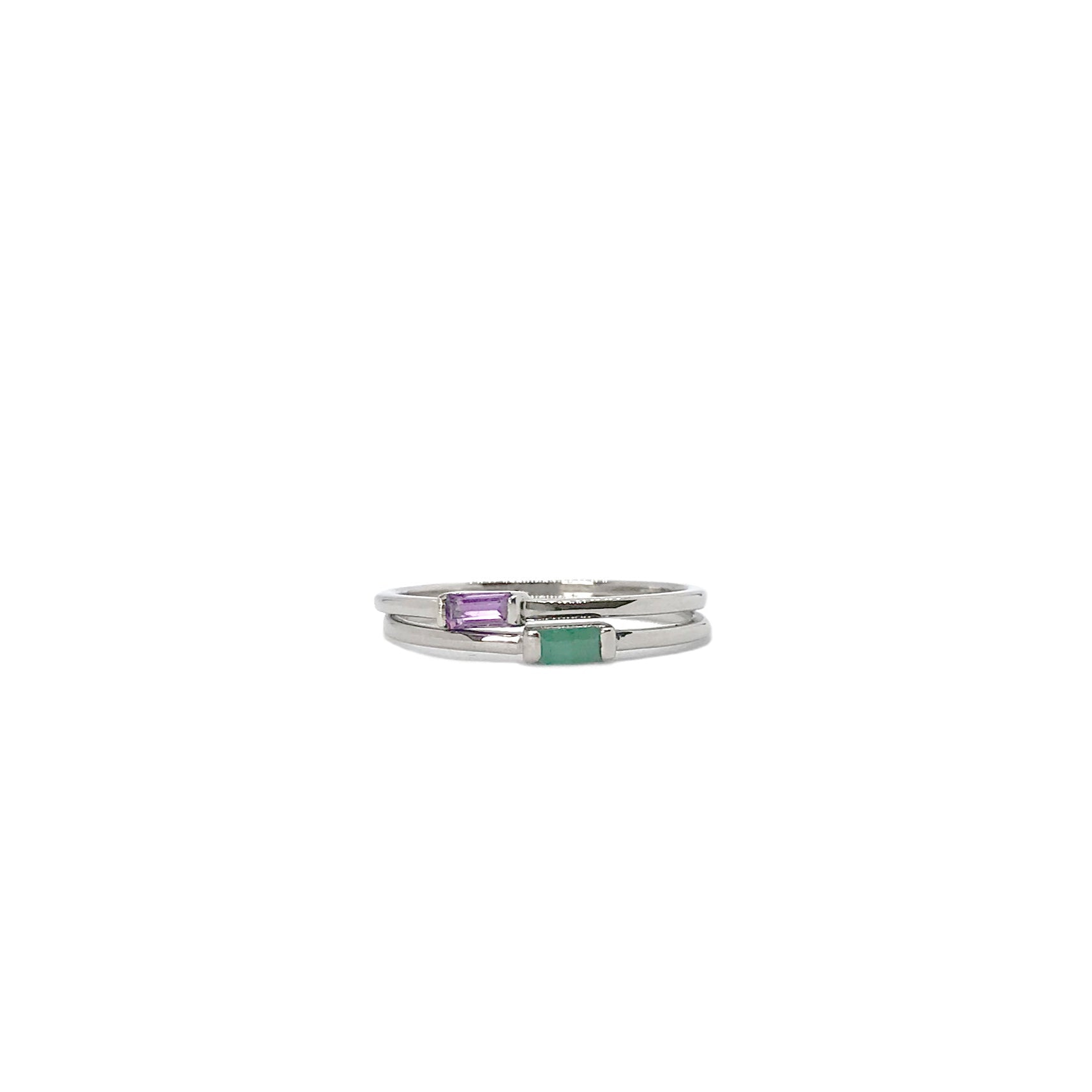 14k White Gold Baguette Emerald Ring
