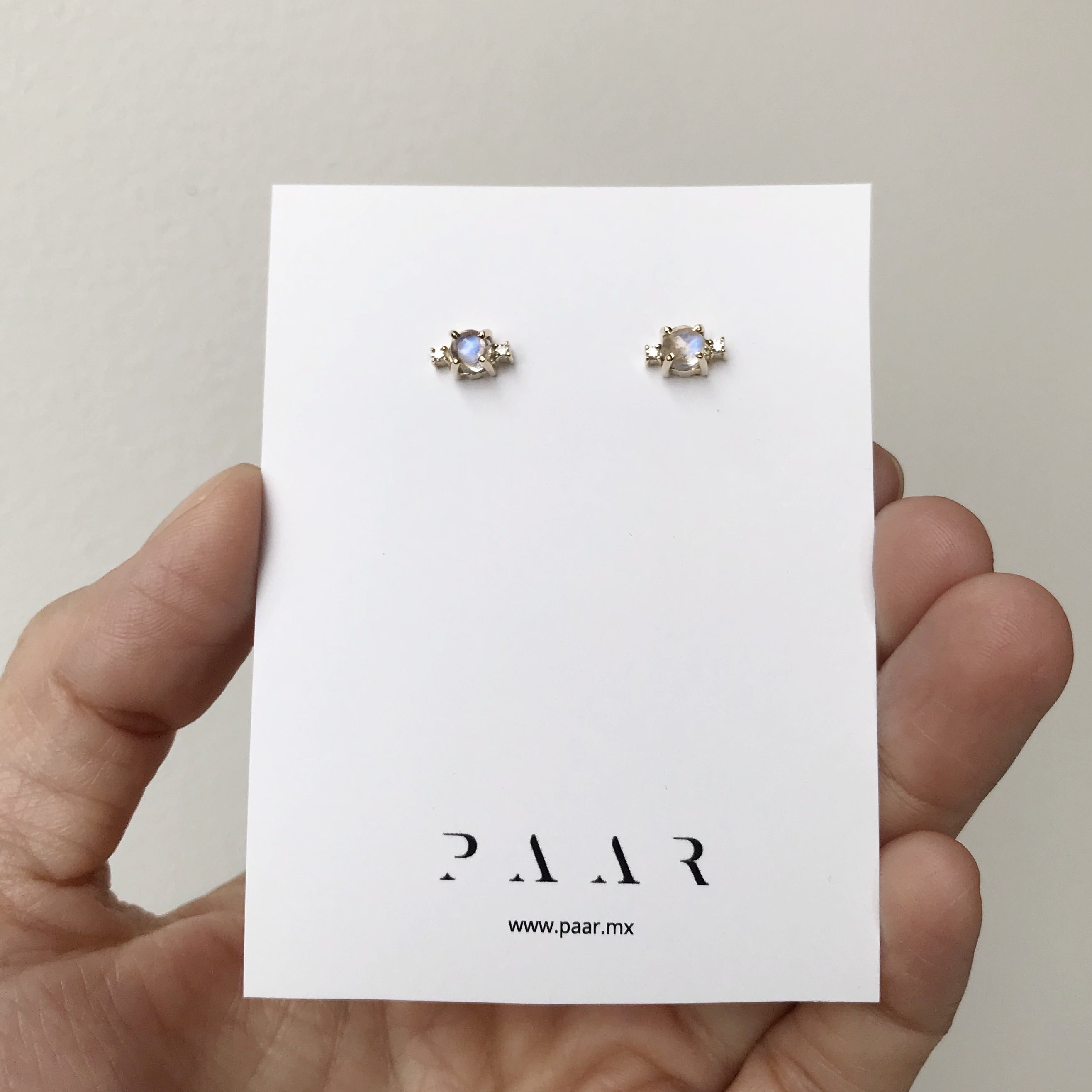 Yellow gold cabochon moonstone and diamond earrings