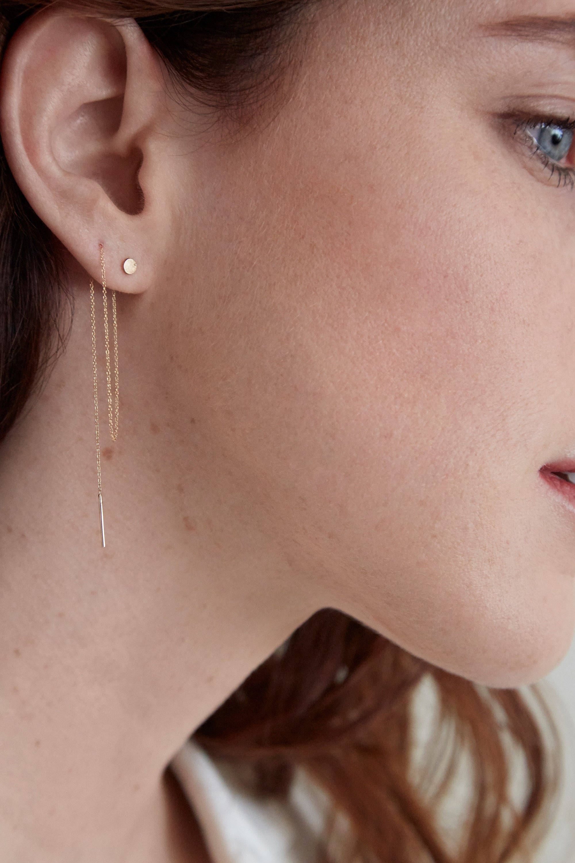 14k Gold Circle Threader Earring